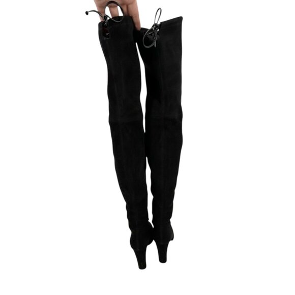 Stuart Weitzman Highland Black Suede Over the Knee Heeled Boots - Picture 5 of 12